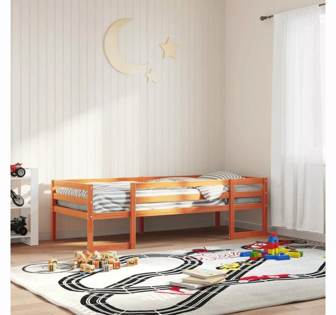 vidaXL Bett, Kinderbett Wachsbraun 80x200 cm Massivholz Kiefer günstig online kaufen