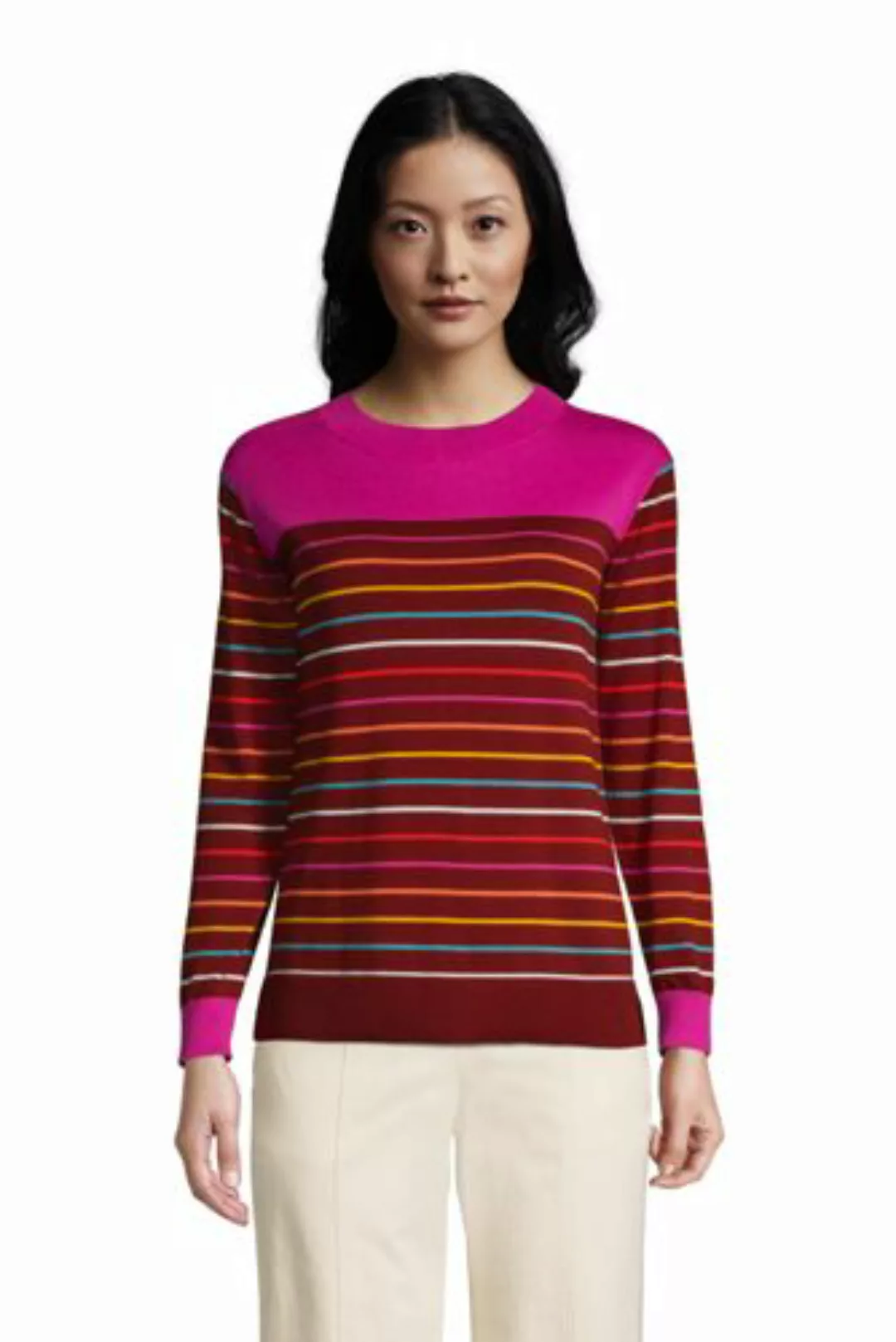 Colorblock Feinstrick-Pullover Rundhals aus Baumwolle, Damen, Größe: L Norm günstig online kaufen