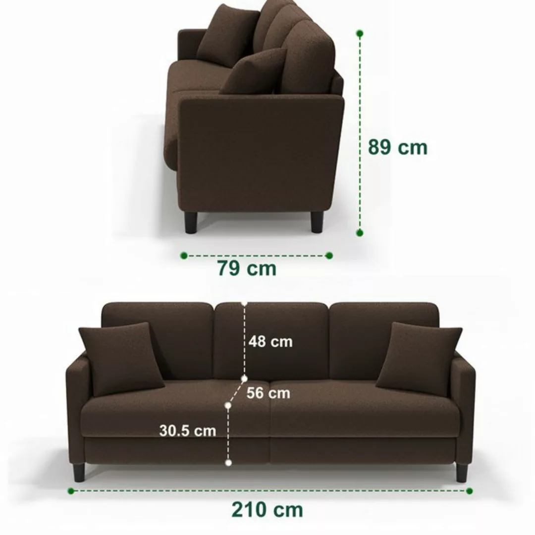 Vesgantti Sofa 3 Sitzer Sofa Gästesofa Modern Couch 3er Sitzsofa mit 2 Wurf günstig online kaufen