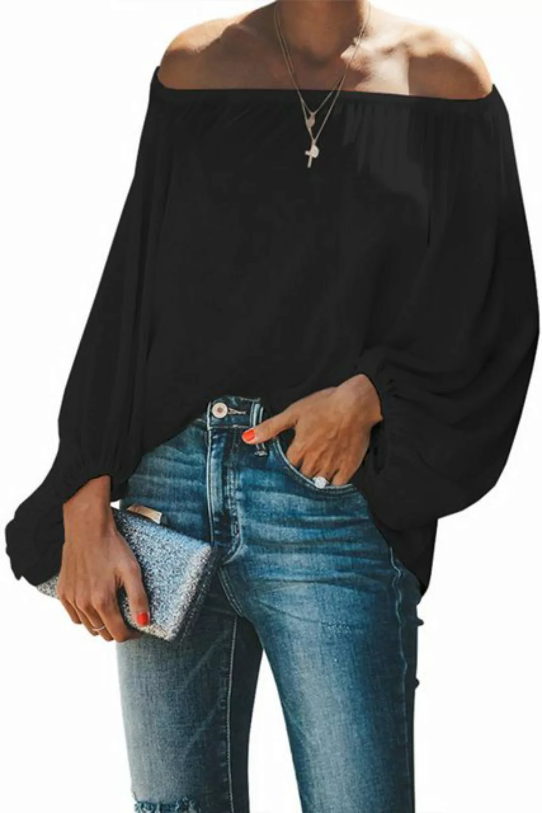 ENIX Trachtenbluse Damen schulterfreies Top Bluse Chiffon-Bluse, lässige, l günstig online kaufen