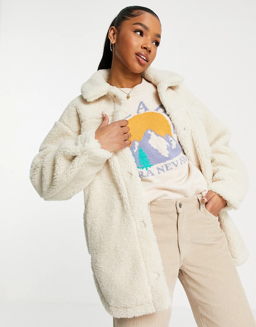 Pimkie – Oversize-Hemdjacke aus Teddystoff in Beige-Neutral günstig online kaufen