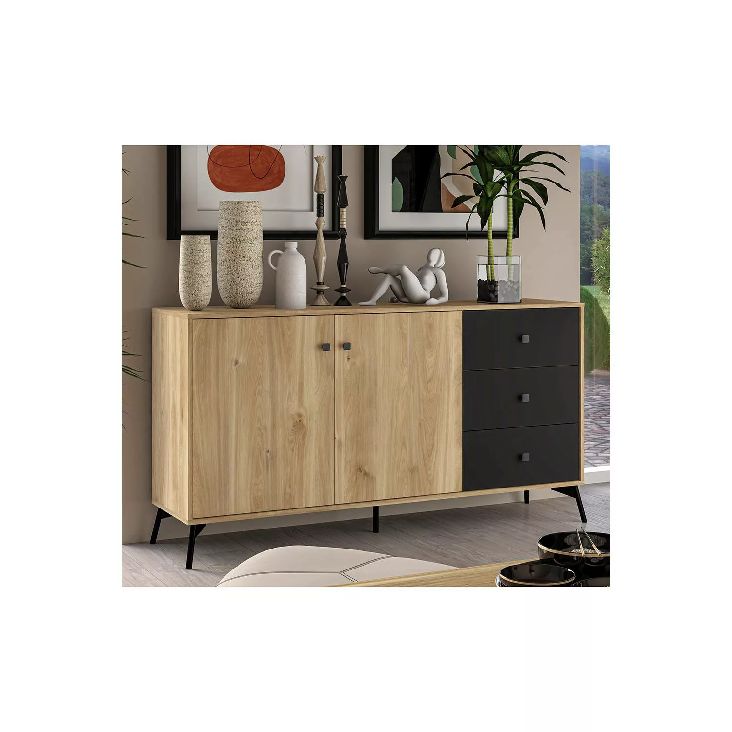 Sideboard Wohnzimmer 160 cm ARONA-131 in Castello Eiche Nb. mit schwarz, B/ günstig online kaufen