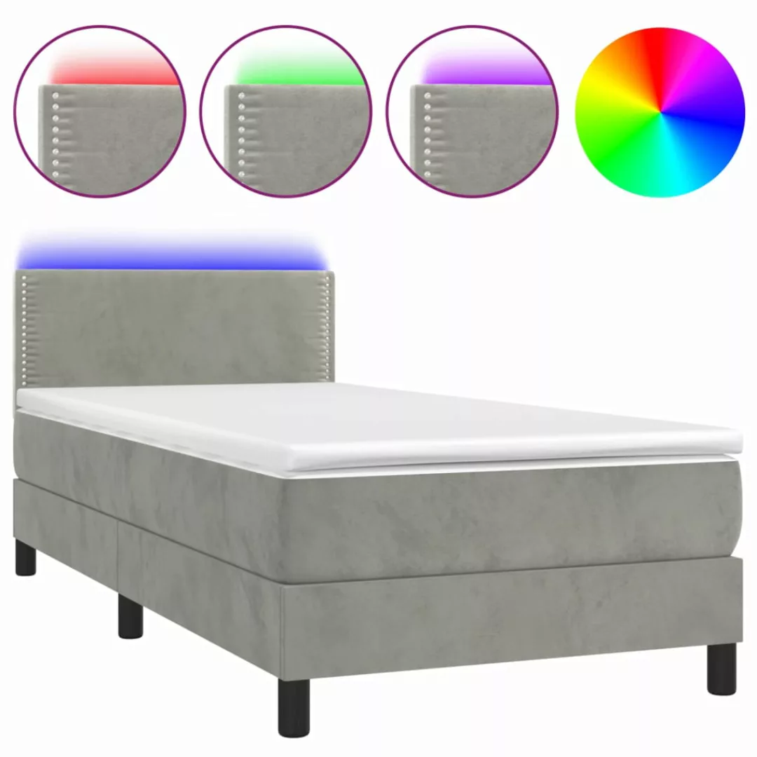 Vidaxl Boxspringbett Mit Matratze & Led Hellgrau 80x200 Cm Samt günstig online kaufen