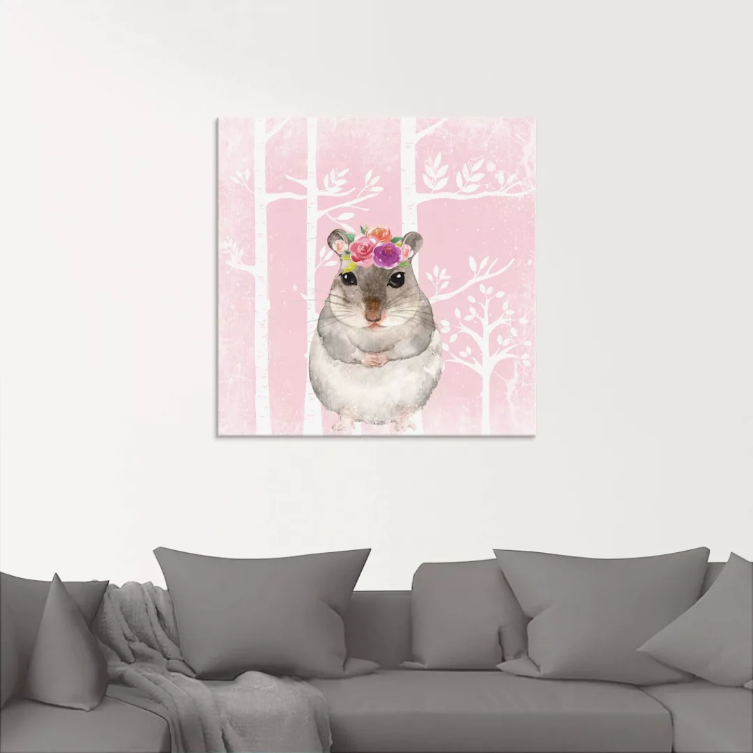 Artland Glasbild "Hamster mit Blumen im pink Wald", Tiere, (1 St.), in vers günstig online kaufen