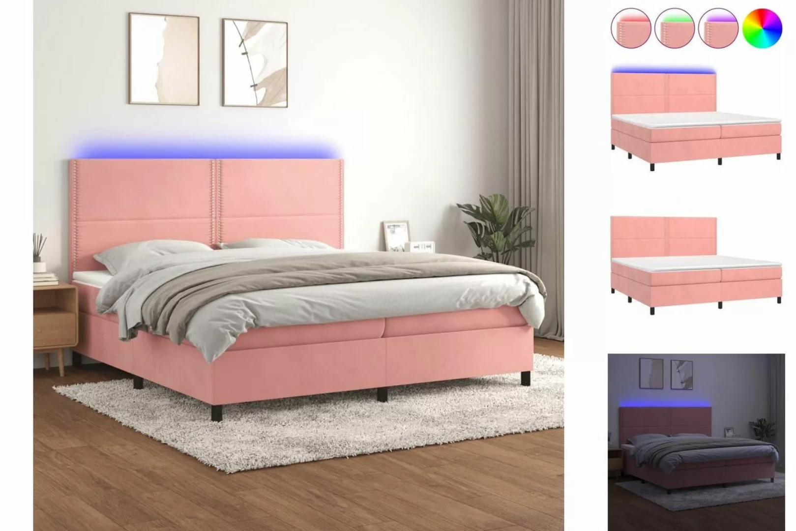 vidaXL Boxspringbett Boxspringbett mit Matratze LED Rosa 200x200 cm Samt Be günstig online kaufen