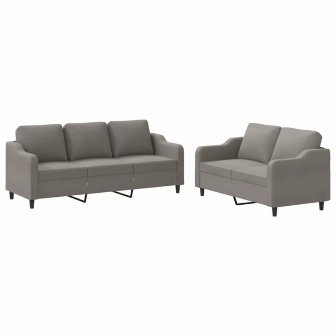 vidaXL Sofa, 2-tlg. Sofagarnitur mit Kissen Taupe Stoff günstig online kaufen