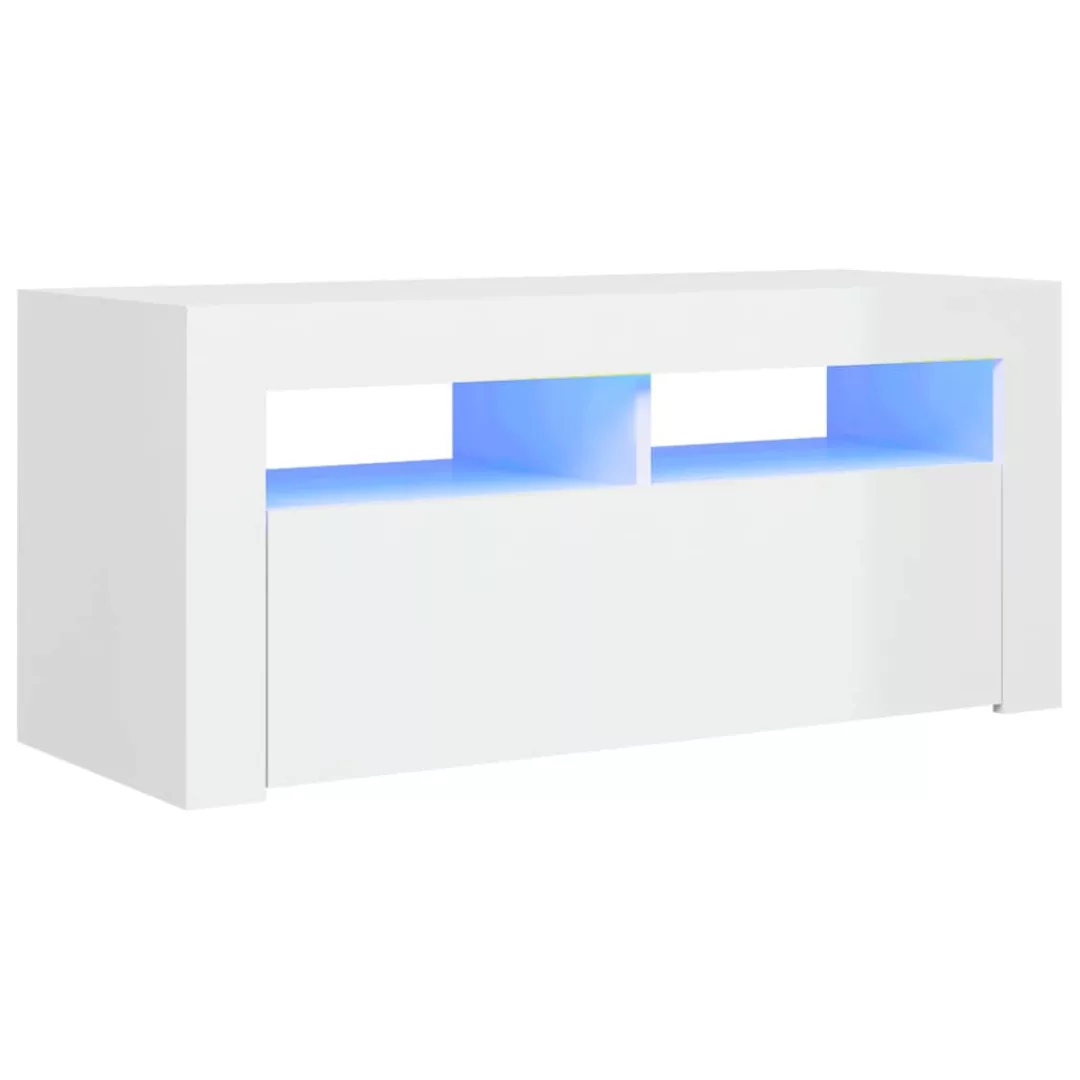 Tv-schrank Mit Led-leuchten Hochglanz-weiß 90x35x40 Cm günstig online kaufen
