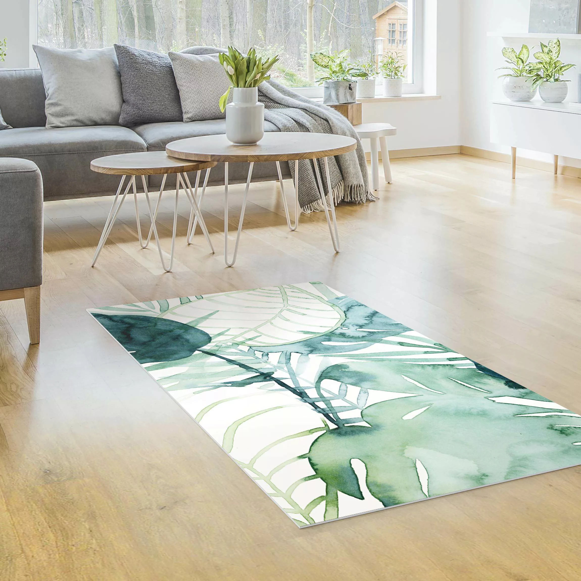 Vinyl-Teppich Palmwedel in Wasserfarbe II günstig online kaufen