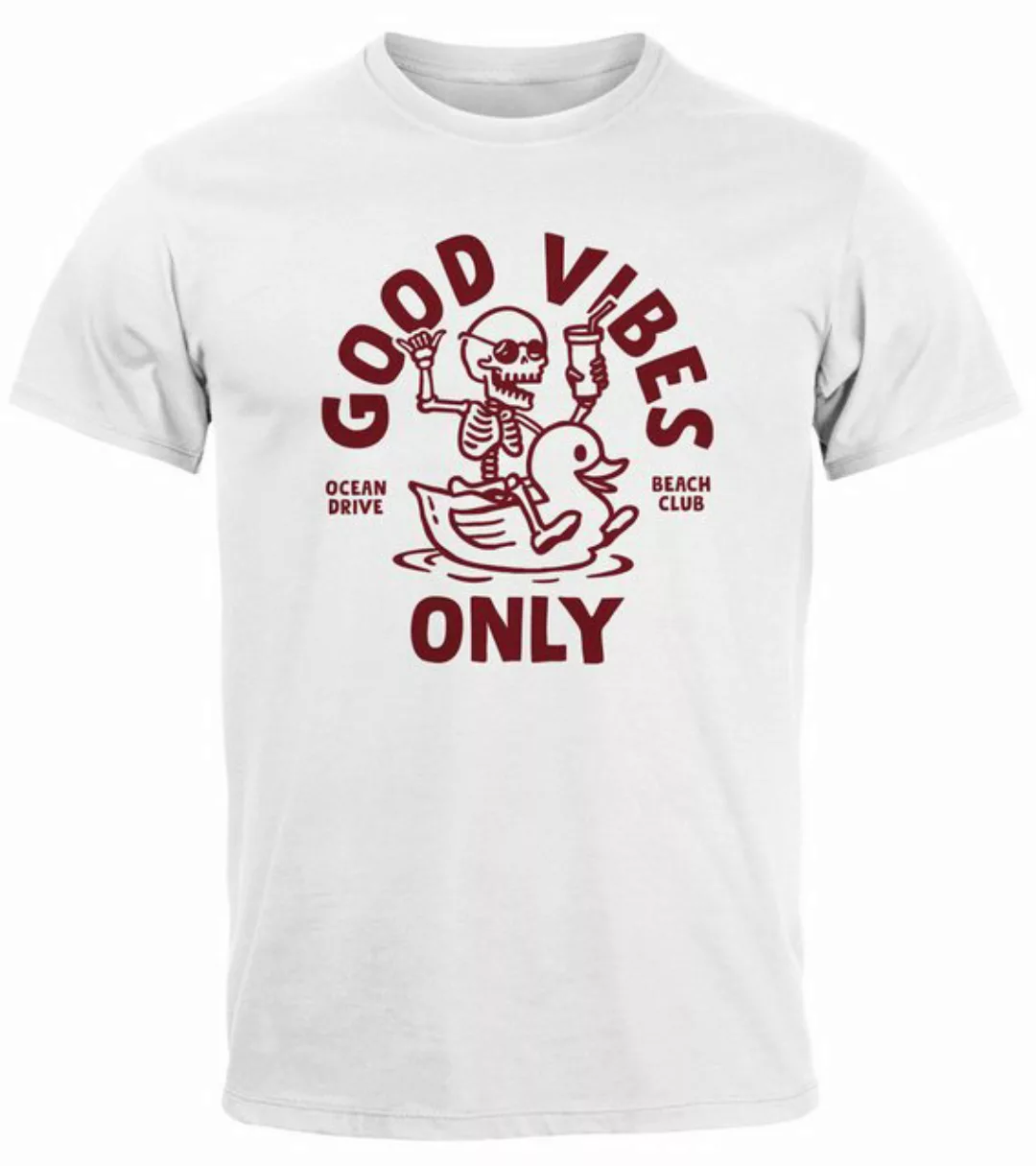 Neverless Print-Shirt Herren T-Shirt Printshirt Spruch Good Vibes Only Skel günstig online kaufen