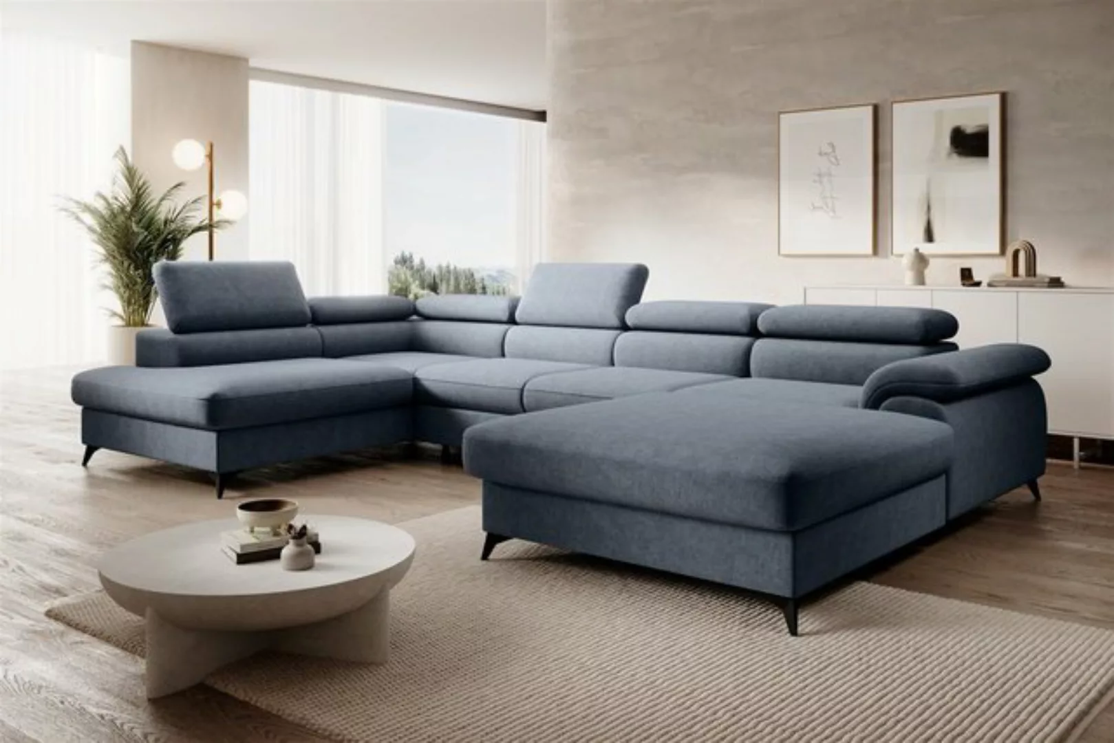 Fun Möbel Wohnlandschaft Sofa U-Form BASTIEN in Stoff Whisper, Ottomane Lin günstig online kaufen