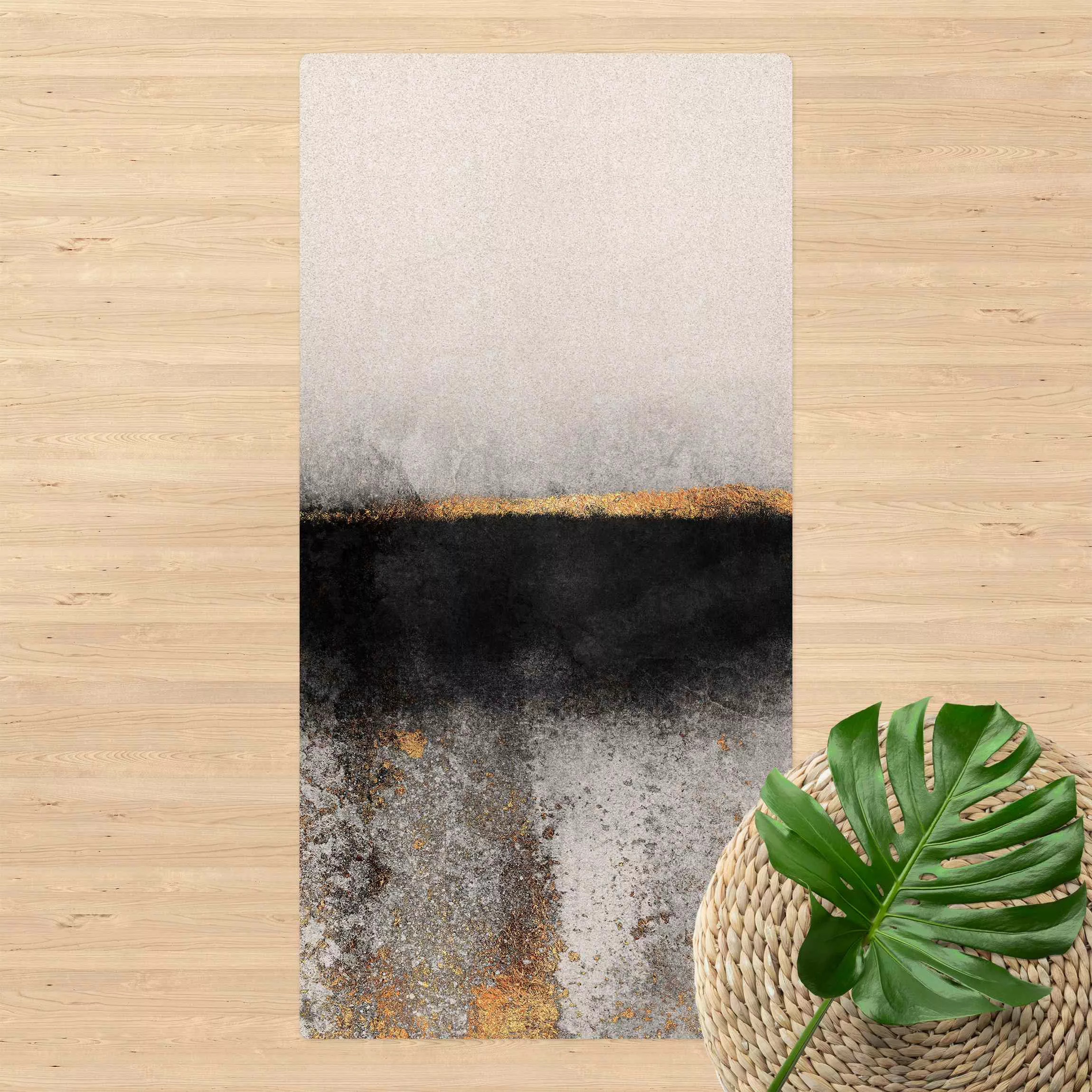 Kork-Teppich Abstrakter Goldener Horizont Schwarz Weiß günstig online kaufen