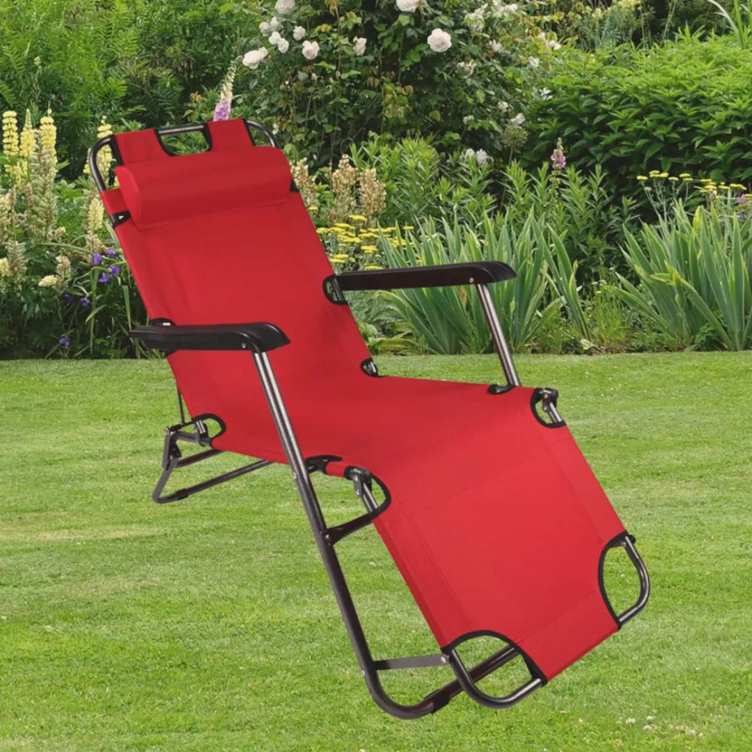 Gartenliegestuhl klappbar in Rot und Schwarz günstig online kaufen