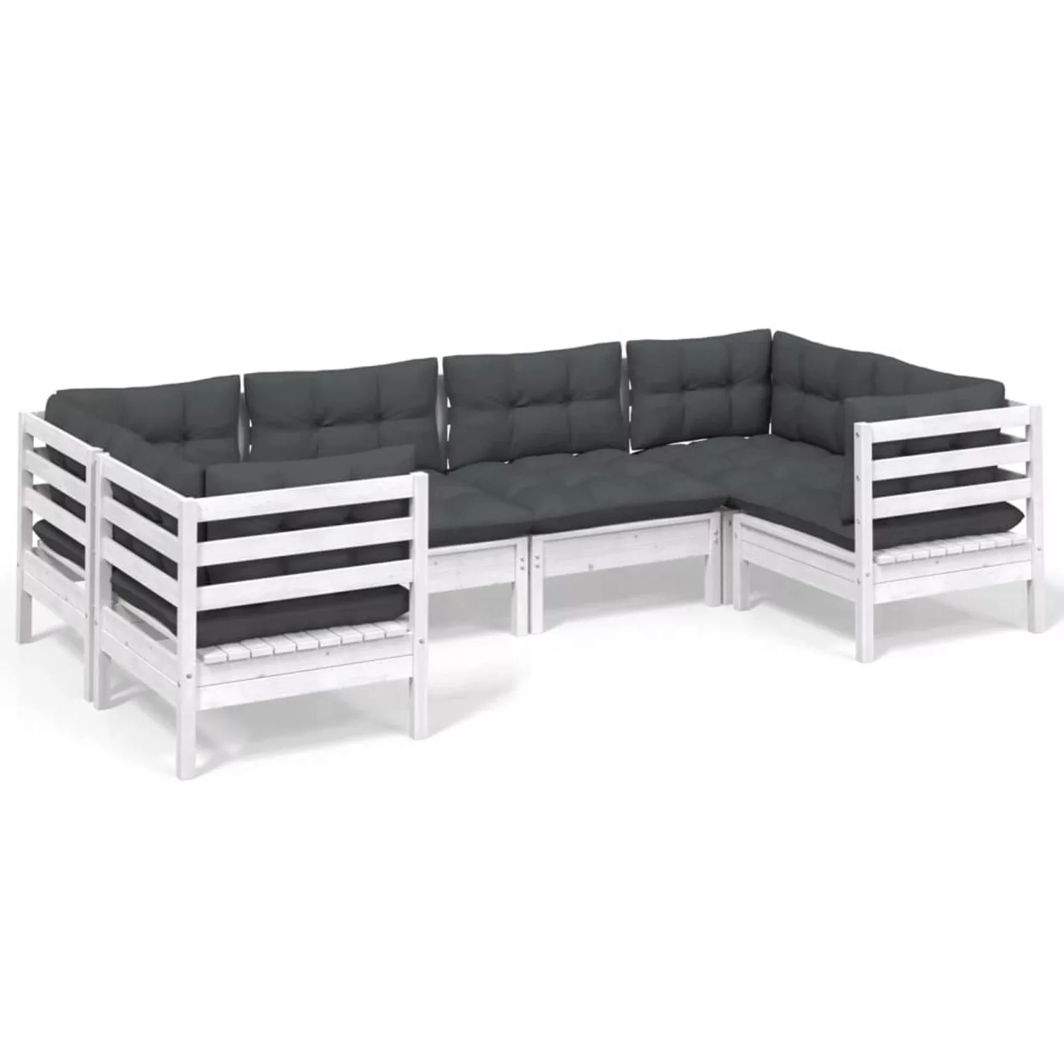 vidaXL 6-tlg Garten-Lounge-Set mit Kissen Weiß Kiefernholz Modell 9 günstig online kaufen