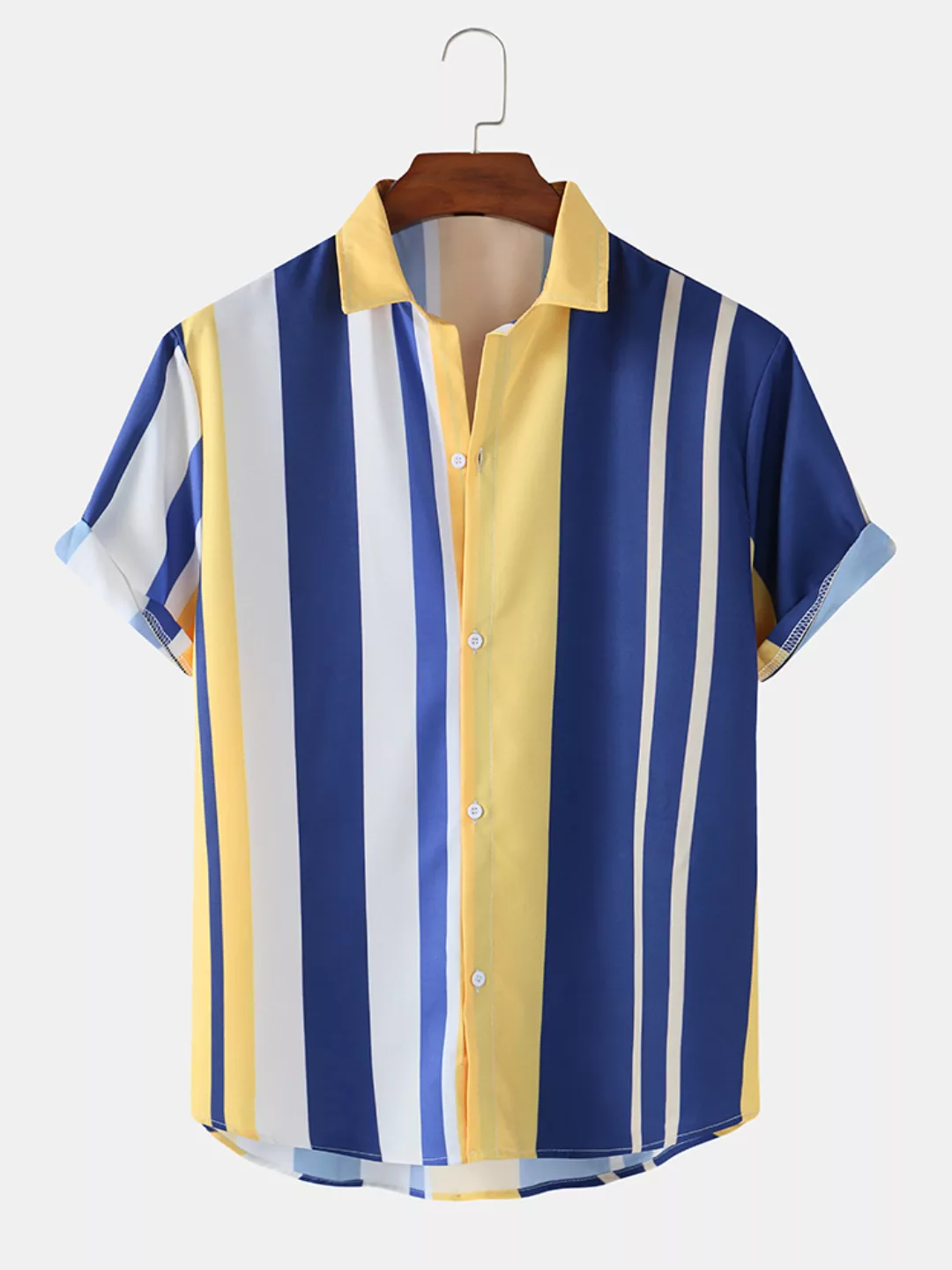 Herren Colorful Striped Print Light Kurzarm Sommer Casual Shirts günstig online kaufen