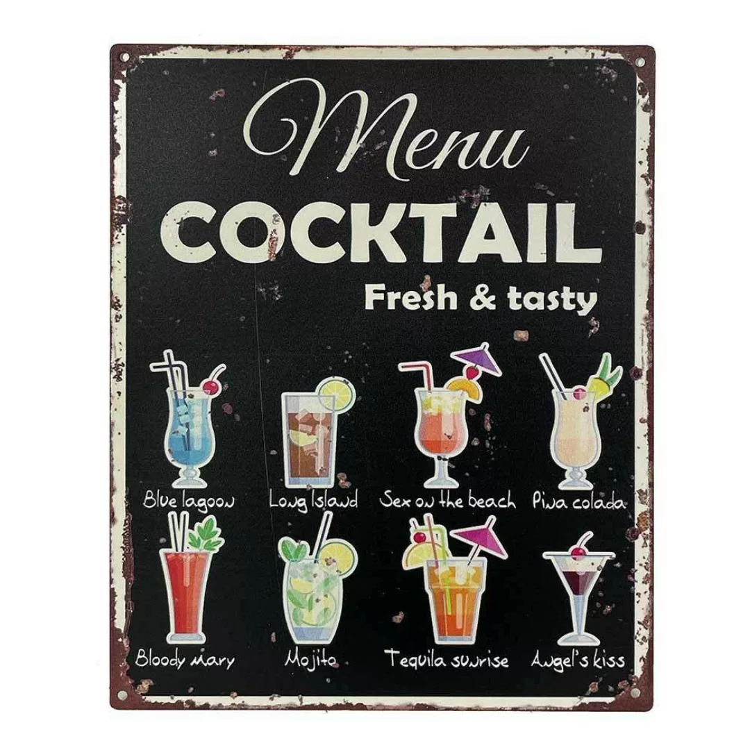 Blechschild COCKTAIL - Fresh + Tasty Vintage-Stil Dekoschild Nostalgie 25x2 günstig online kaufen