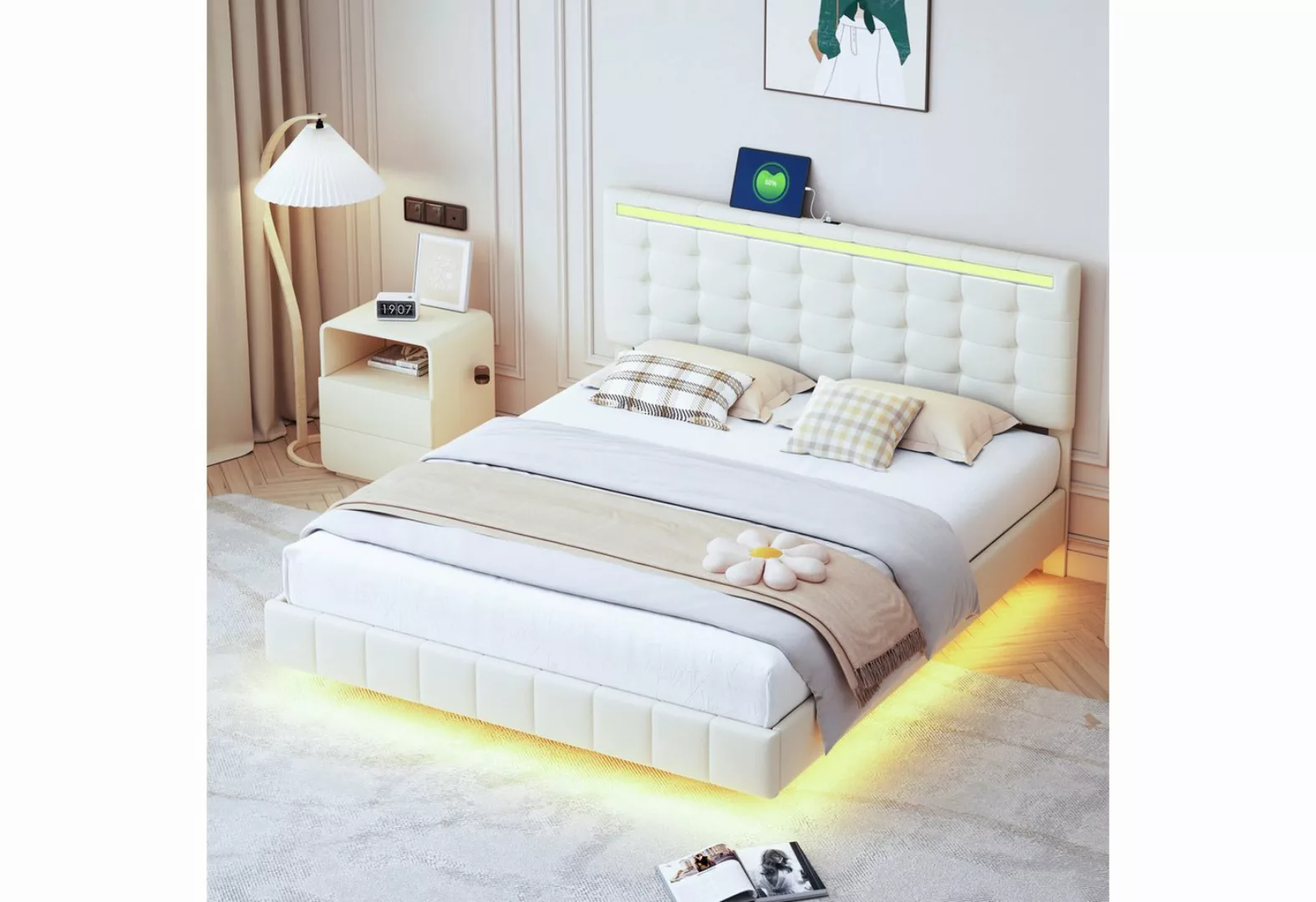 MODFU Polsterbett Doppelbett Gästebett Funktionsbett (mit LED-Leuchten und günstig online kaufen