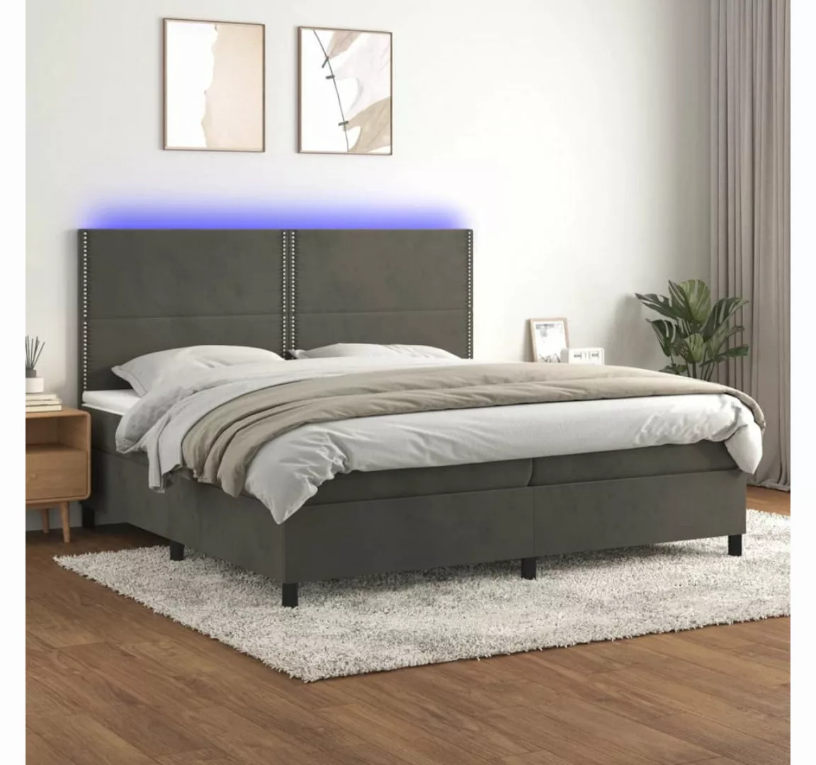 vidaXL Boxspringbett Boxspringbett mit Matratze LED Dunkelgrau 200x200 cm S günstig online kaufen