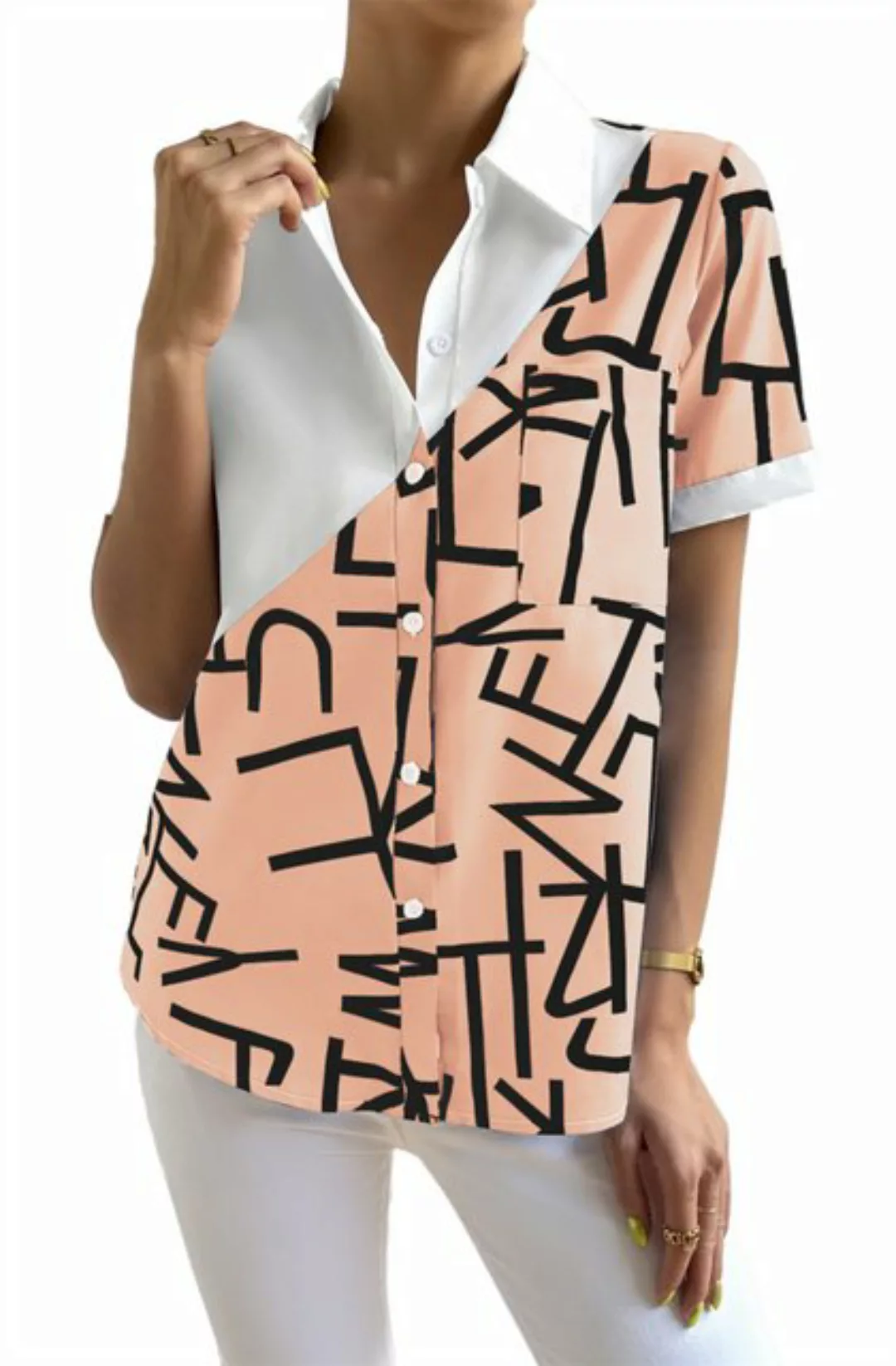ZWY Hemdbluse Kurzärmliges Slim-Fit-Hemd für Damen mit Revers und Taschen günstig online kaufen