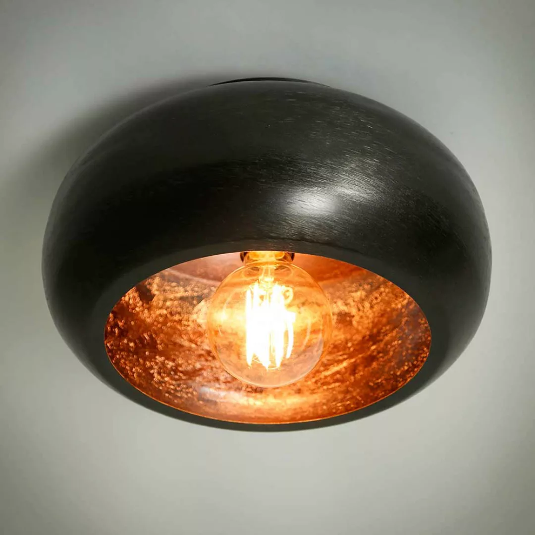 Runde Metall Deckenlampe in Schwarz Nickel 18 cm hoch günstig online kaufen