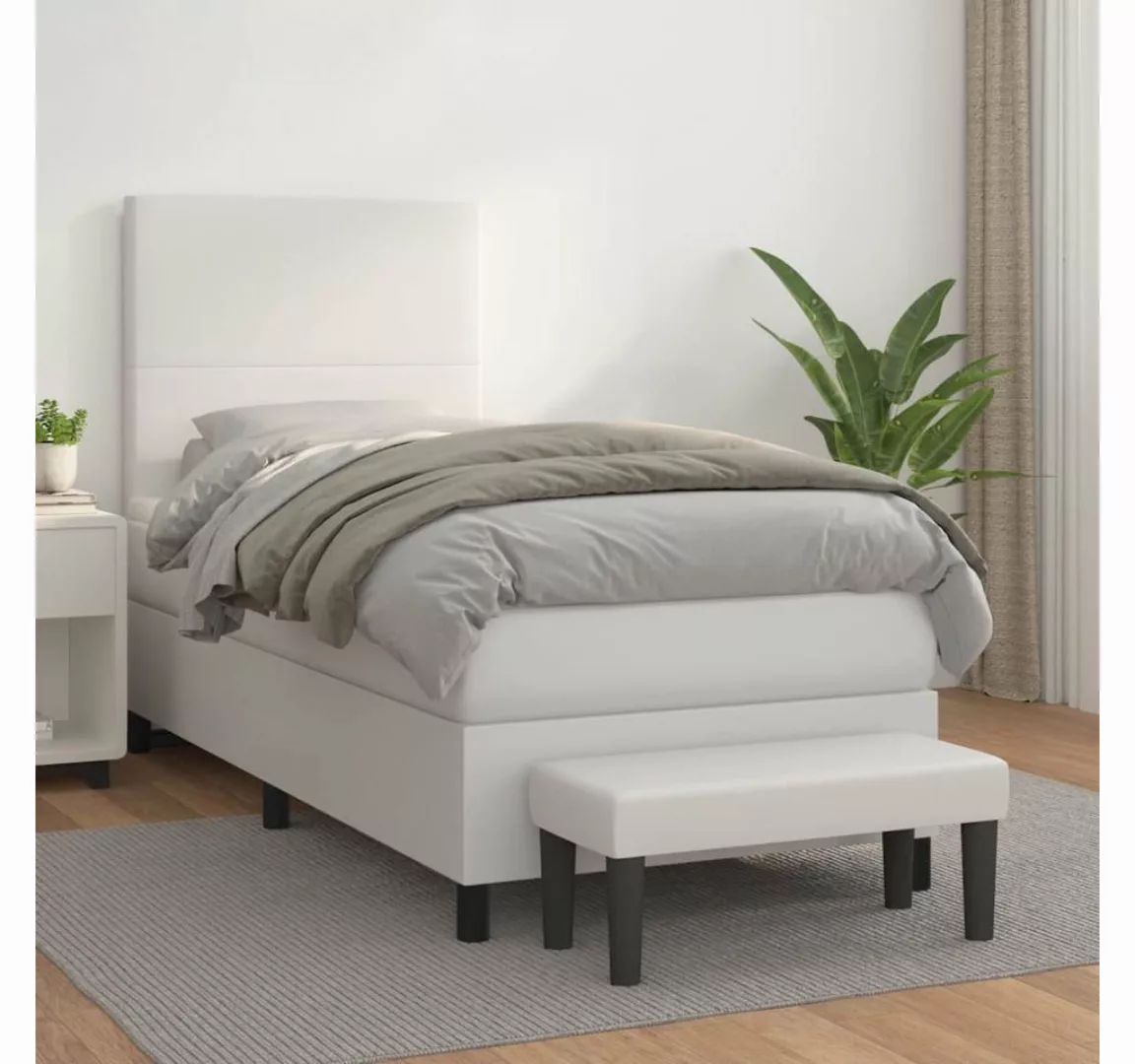 vidaXL Boxspringbett, Boxspringbett mit Matratze Weiß 100x200 cm Kunstleder günstig online kaufen