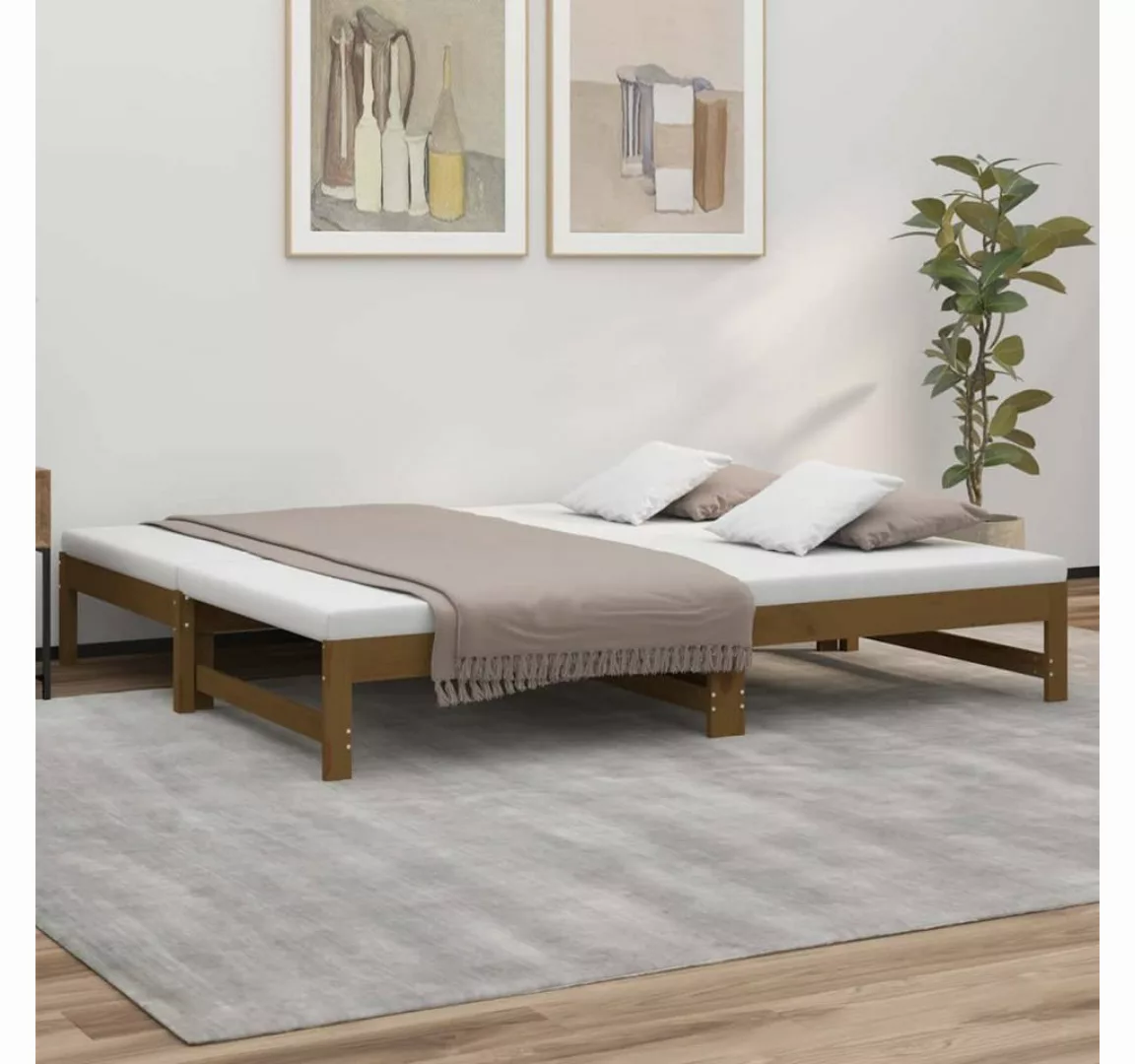 vidaXL Gästebett Gästebett Tagesbett Ausziehbar Honigbraun 2x90x190 cm Mass günstig online kaufen