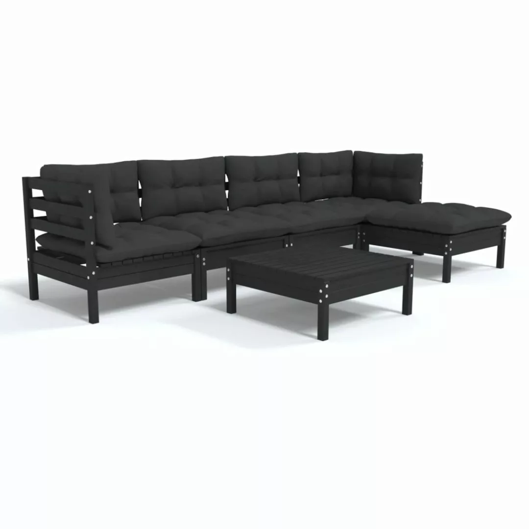 6-tlg. Garten-lounge-set Mit Kissen Schwarz Kiefernholz günstig online kaufen