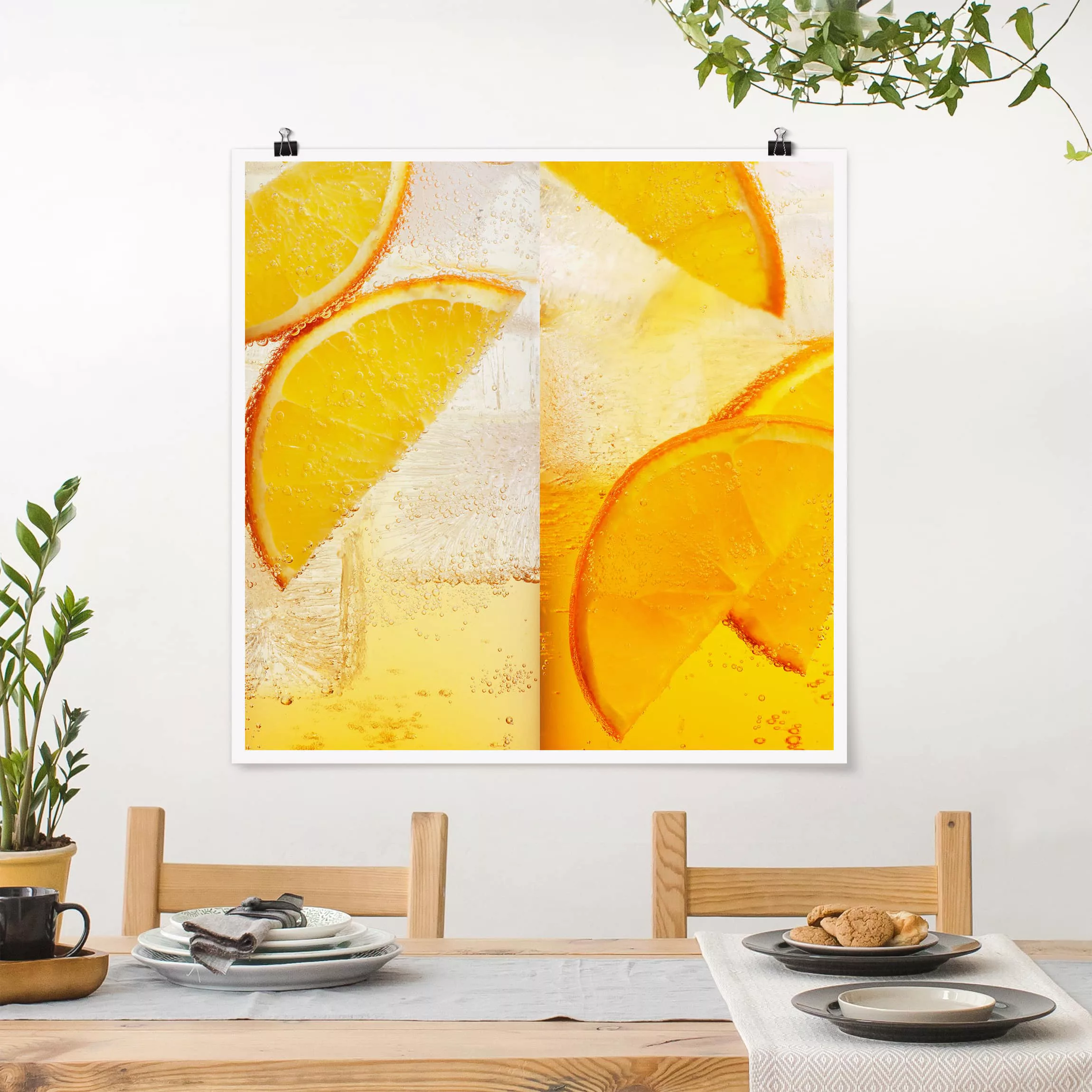 Poster Küche - Quadrat Orange auf Eis günstig online kaufen