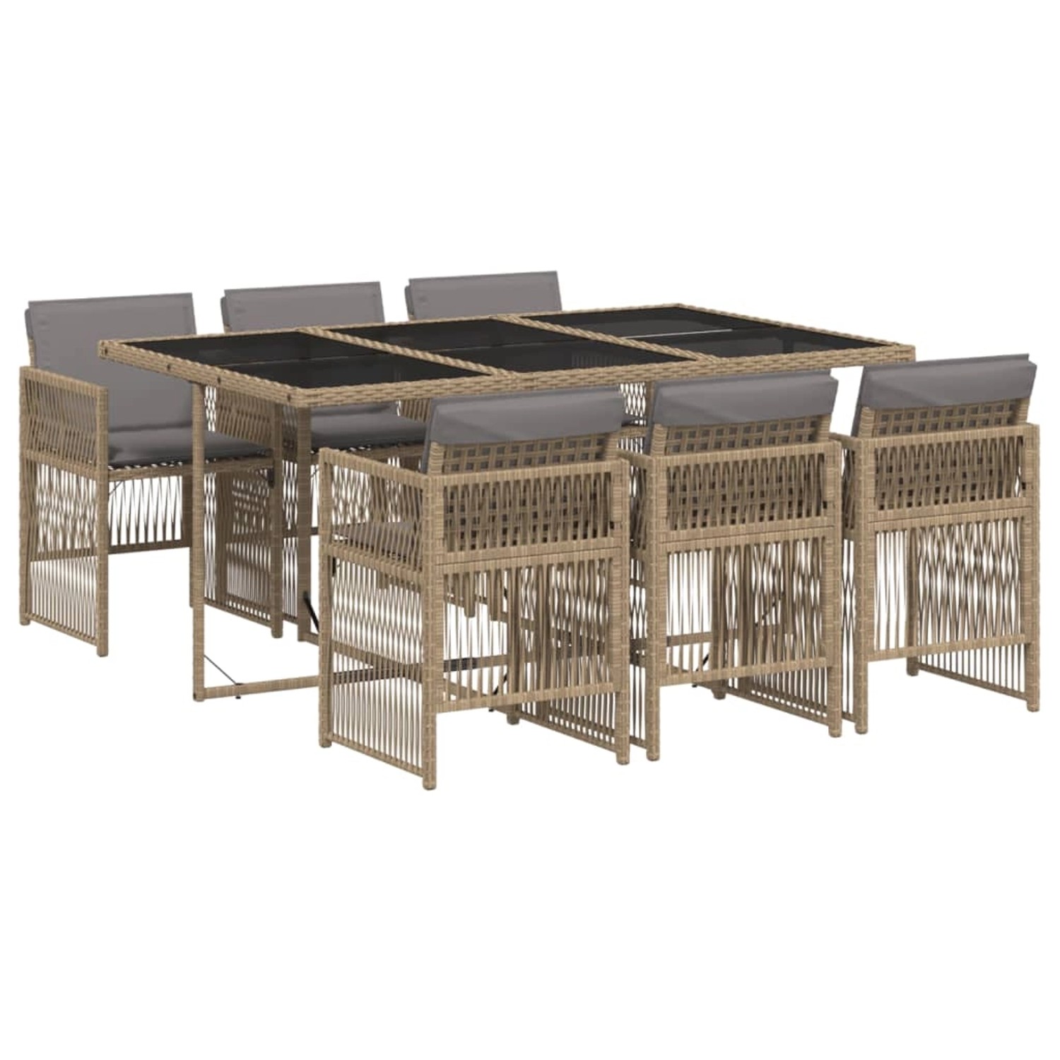 vidaXL 7-Tlg Garten-Essgruppe mit Kissen Beigemischung Poly Rattan 3210912 günstig online kaufen