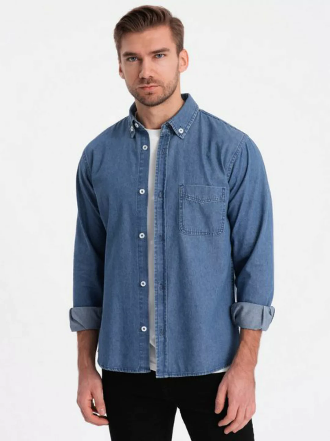 OMBRE Jeanshemd Klassisches Herrenhemd aus Denim SLIM günstig online kaufen