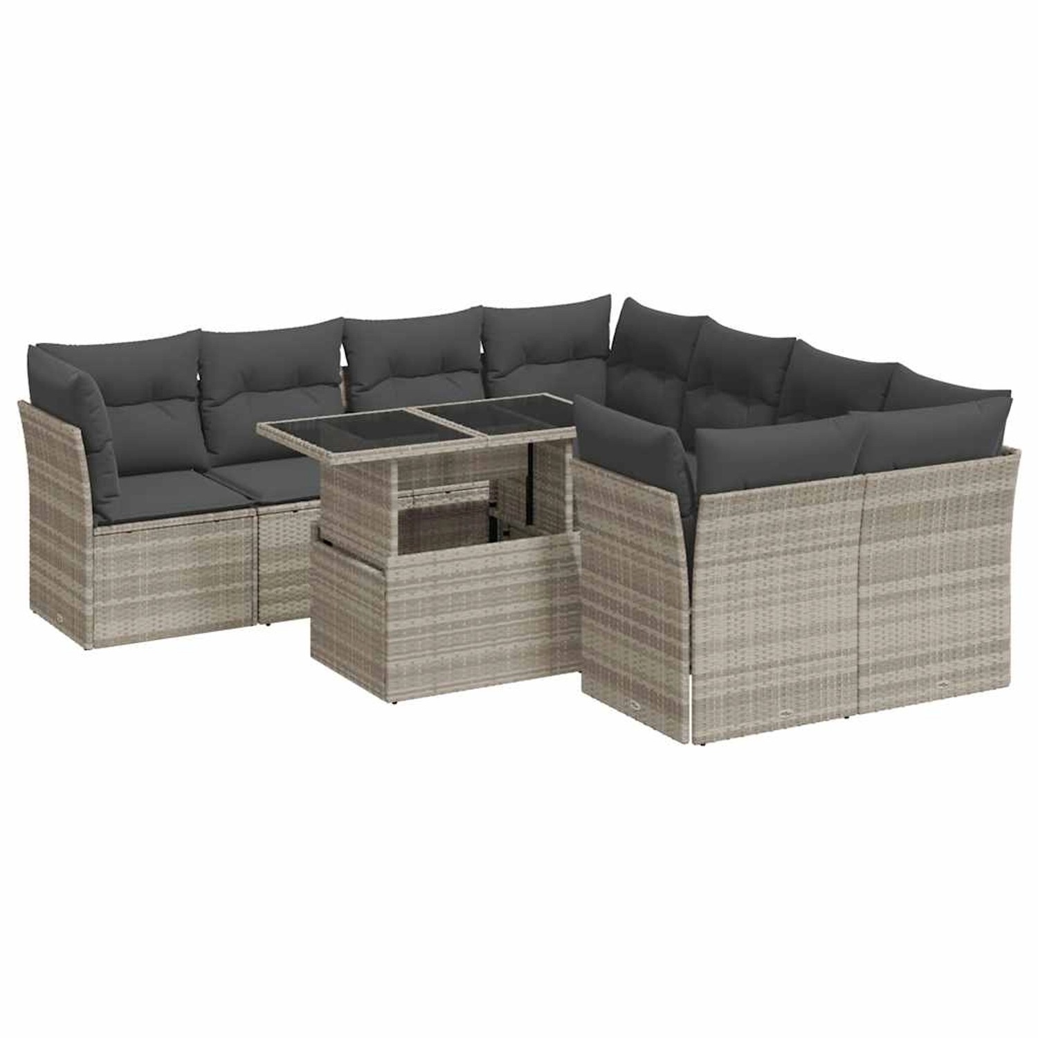 vidaXL 9-Tlg Garten-Sofagarnitur mit Kissen Hellgrau Poly Rattan 3326133 günstig online kaufen