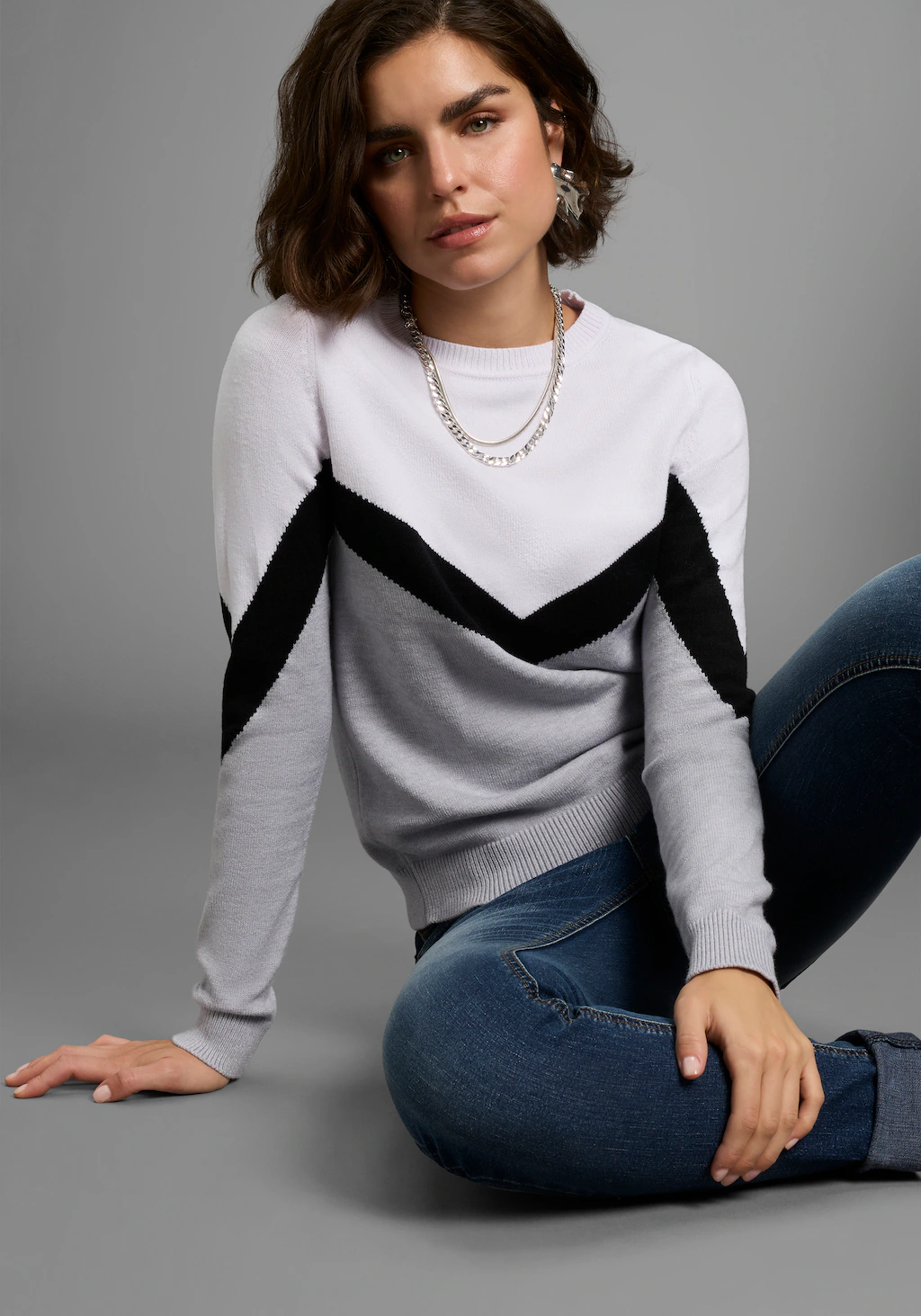 Laura Scott Rundhalspullover, mit Zickzackmuster - NEUE KOLLEKTION günstig online kaufen