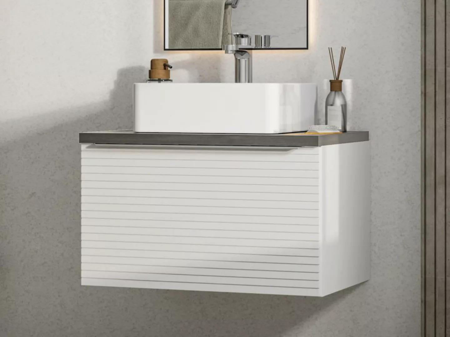 Waschbeckenunterschrank hängend mit Einzelwaschbecken - B. 60 cm - Weiß ges günstig online kaufen
