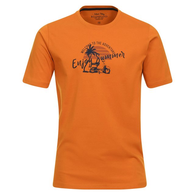 Redmond Rundhalsshirt Große Größen Herren T-Shirt orange sommerlicher Print günstig online kaufen