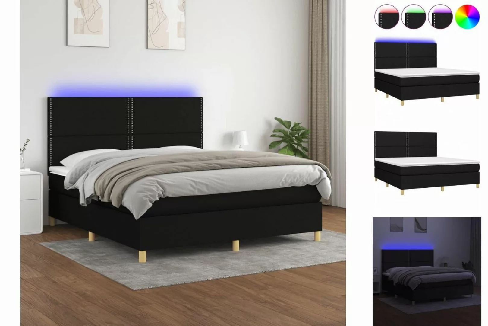 vidaXL Bettgestell Boxspringbett mit Matratze LED Schwarz 180x200 cm Stoff günstig online kaufen