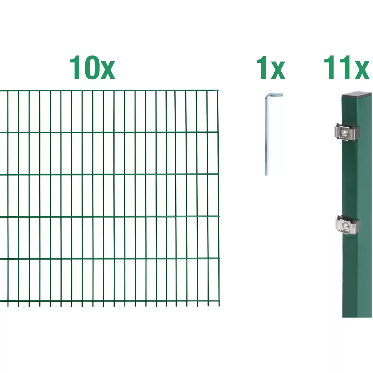 Metallzaun Grund-Set Doppelstabmatte verz. Grün beschichtet 10 x 2 m x 1 m günstig online kaufen