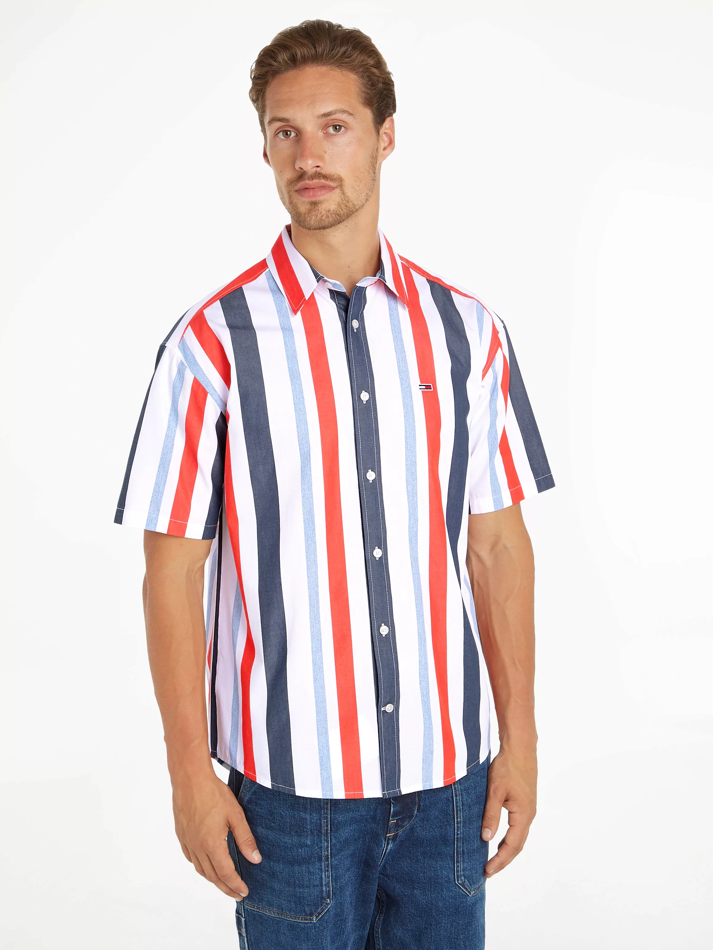 Tommy Jeans Kurzarmhemd TJM RLX STRIPES SHIRT mit mehrfarbigen Streifen günstig online kaufen