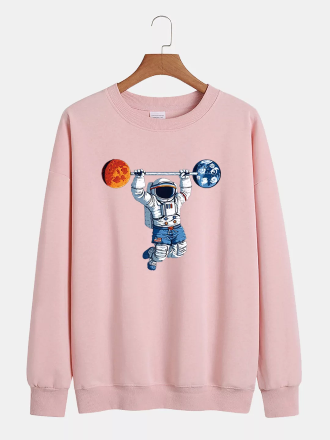 Herren Baumwolle Cartoon Astronaut Print Solid Loose Freizeit Freizeithals günstig online kaufen