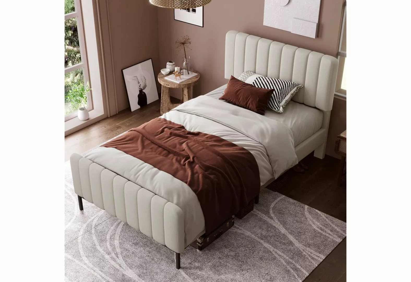 BlingBin Einzelbett Polsterbett (1-tlg., mit Lattenrost, Grau-Beige), Verst günstig online kaufen