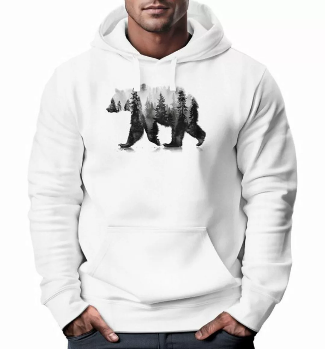 Neverless Hoodie Hoodie Herren Print Bär Motiv Aufdruck Grafik Wald Bäume O günstig online kaufen