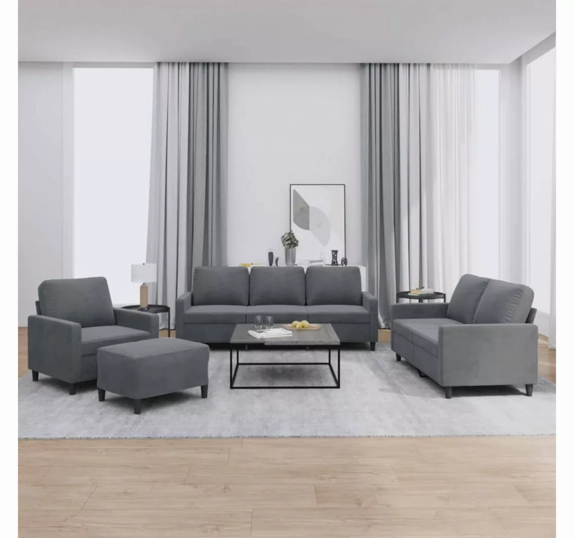 vidaXL Sofa Sofagarnitur Set mit Kissen Samt, 4-tlg., Dunkelgrau günstig online kaufen