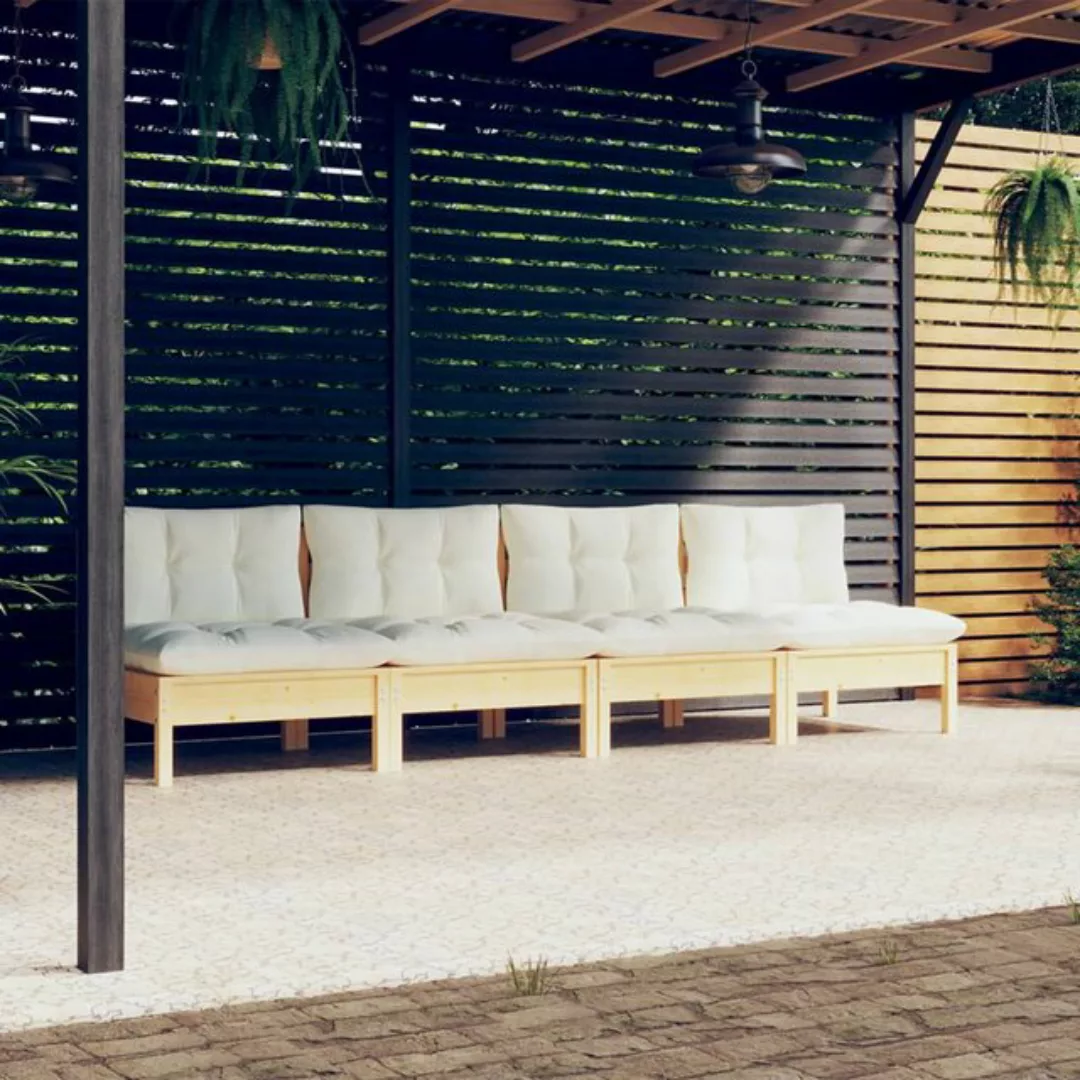 vidaXL Loungesofa 4-Sitzer-Gartensofa mit Creme Kissen Massivholz Kiefer, 1 günstig online kaufen