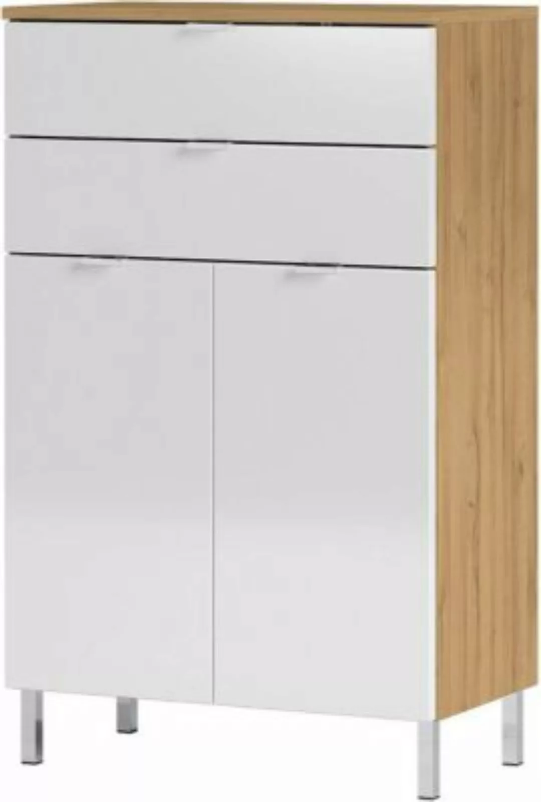 Lomadox Badezimmer Seitenschrank MACUL-01 in Hochglanz weiß & Grandson-Eich günstig online kaufen