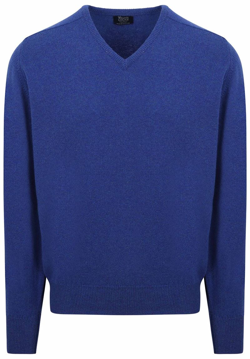 William Lockie V-Auschnitt Pullover Lammwolle Royal Blue - Größe M günstig online kaufen