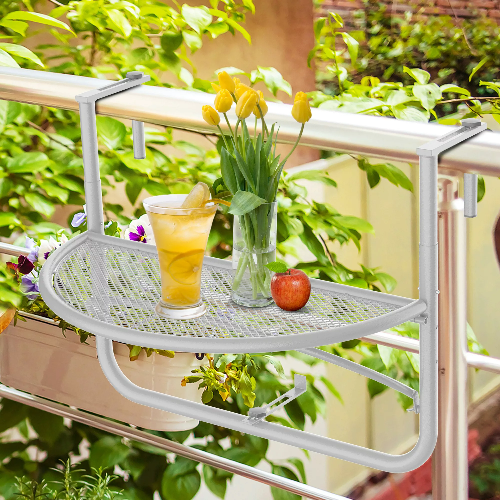 Outsunny Balkonhängetisch höhenverstellbar halbrund Gartentisch Ø30 cm für günstig online kaufen