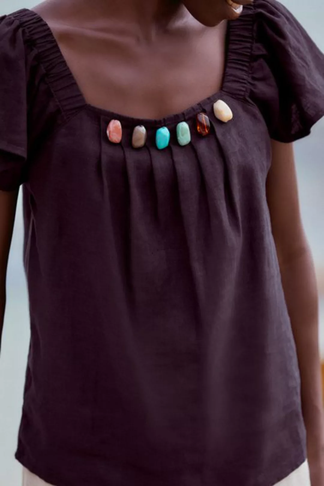 Next Blusenshirt Perlenbesticktes Oberteil mit Flatterärmeln (1-tlg) günstig online kaufen