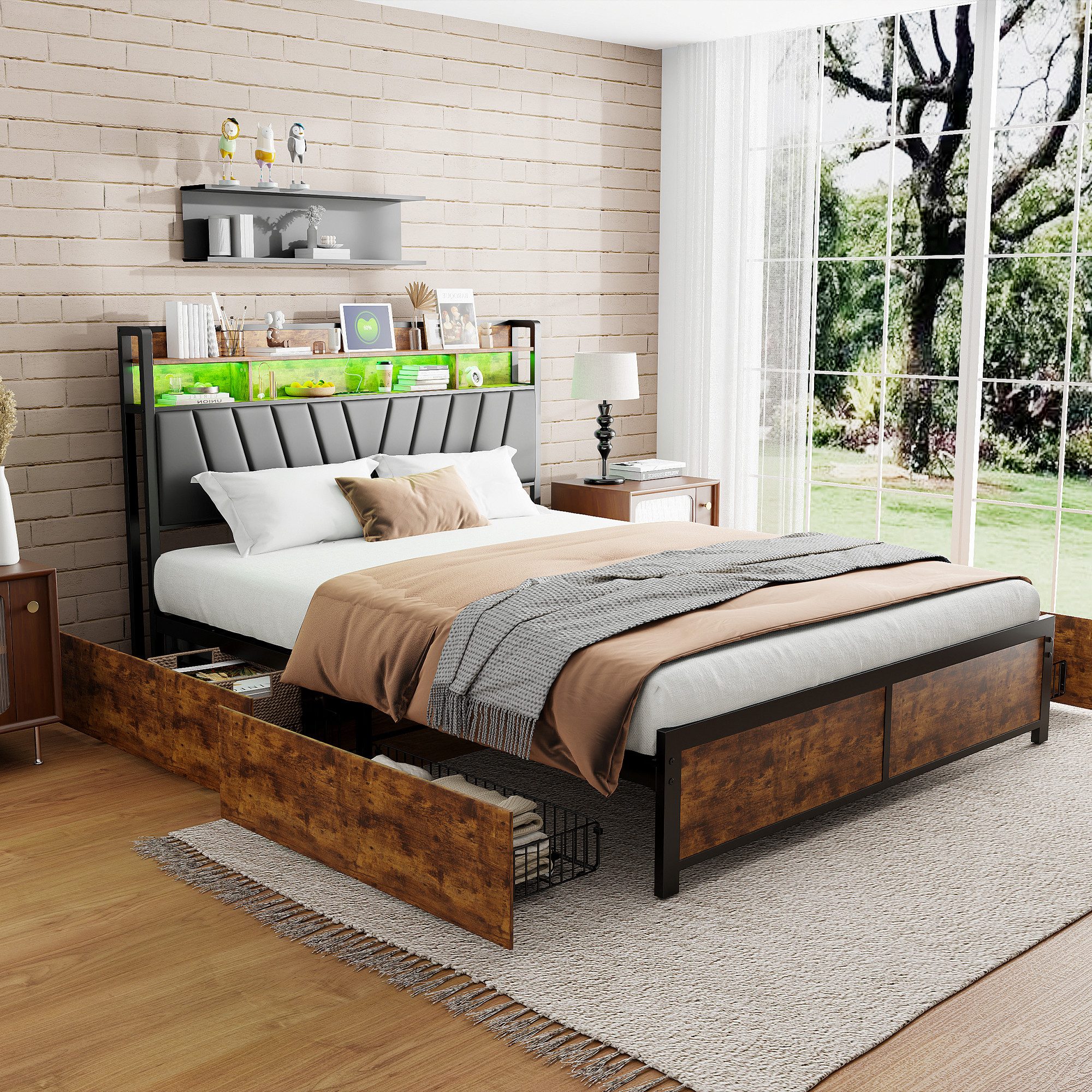 Furnishings Home Polsterbett Stauraumbett Doppelbett LED günstig online kaufen