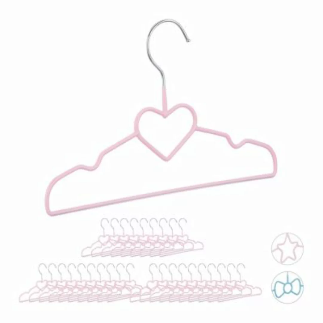 relaxdays 30 x Kinderkleiderbügel Herz rosa pink günstig online kaufen