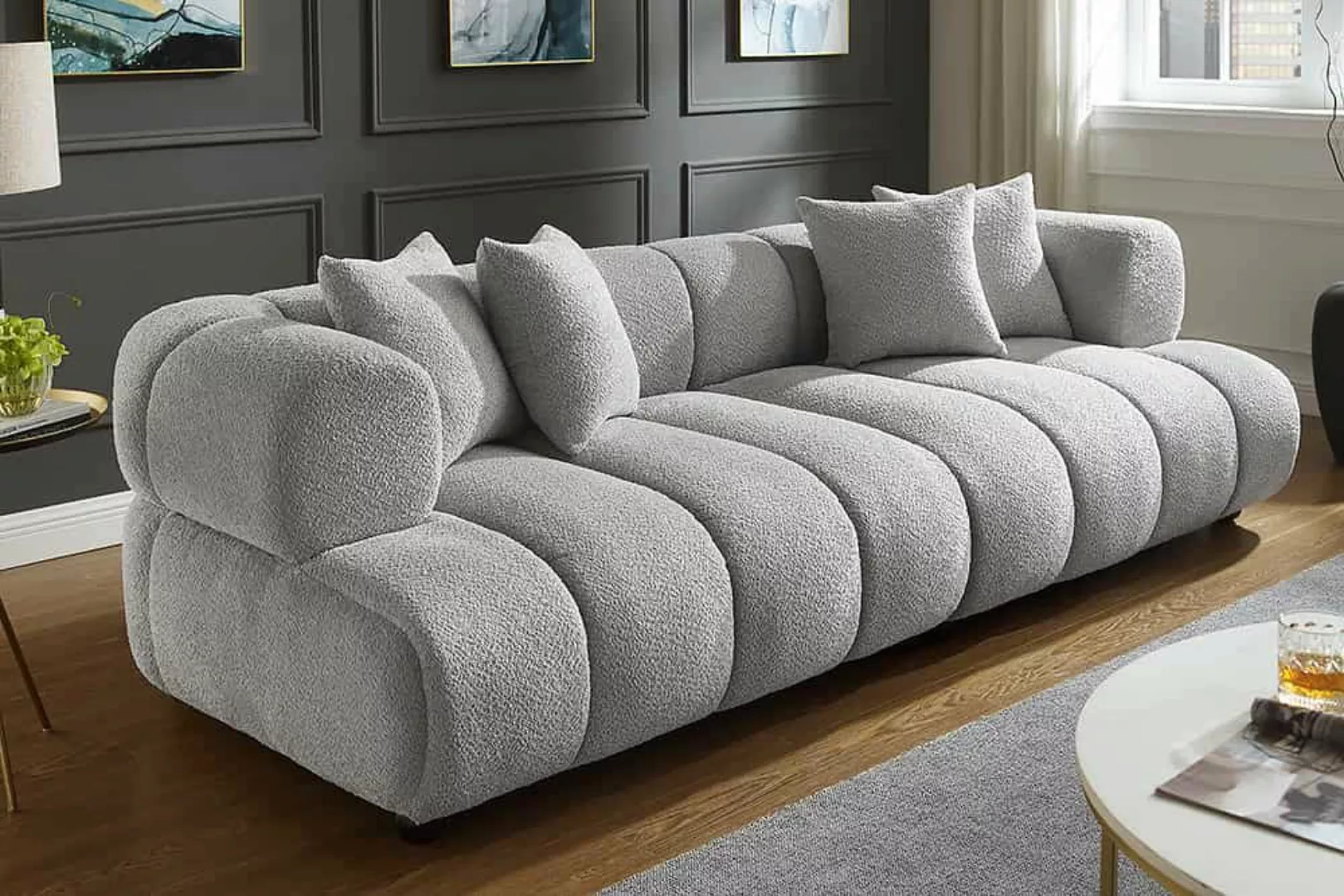 riess-ambiente Big-Sofa ADLON 255cm grau · XXL Couch aus Bouclé inkl. 4 Kis günstig online kaufen