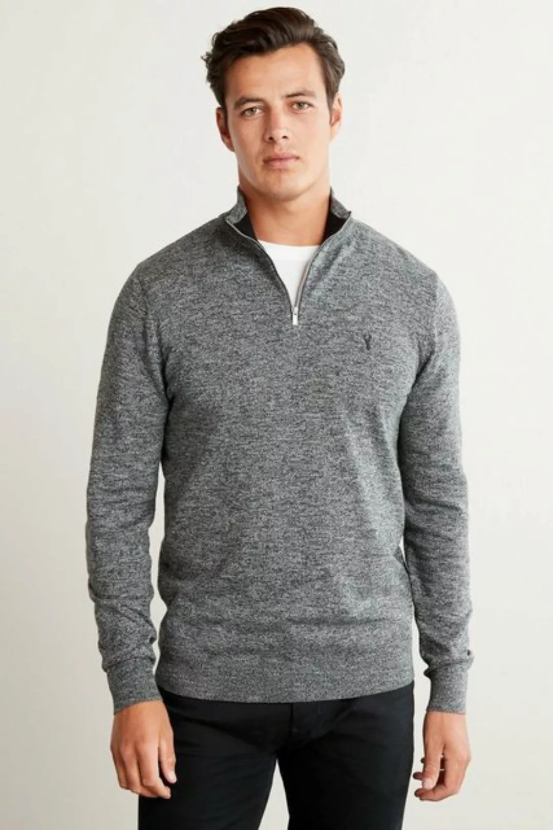 Next Troyer Melierter Pullover mit Reißverschlusskragen (1-tlg) günstig online kaufen