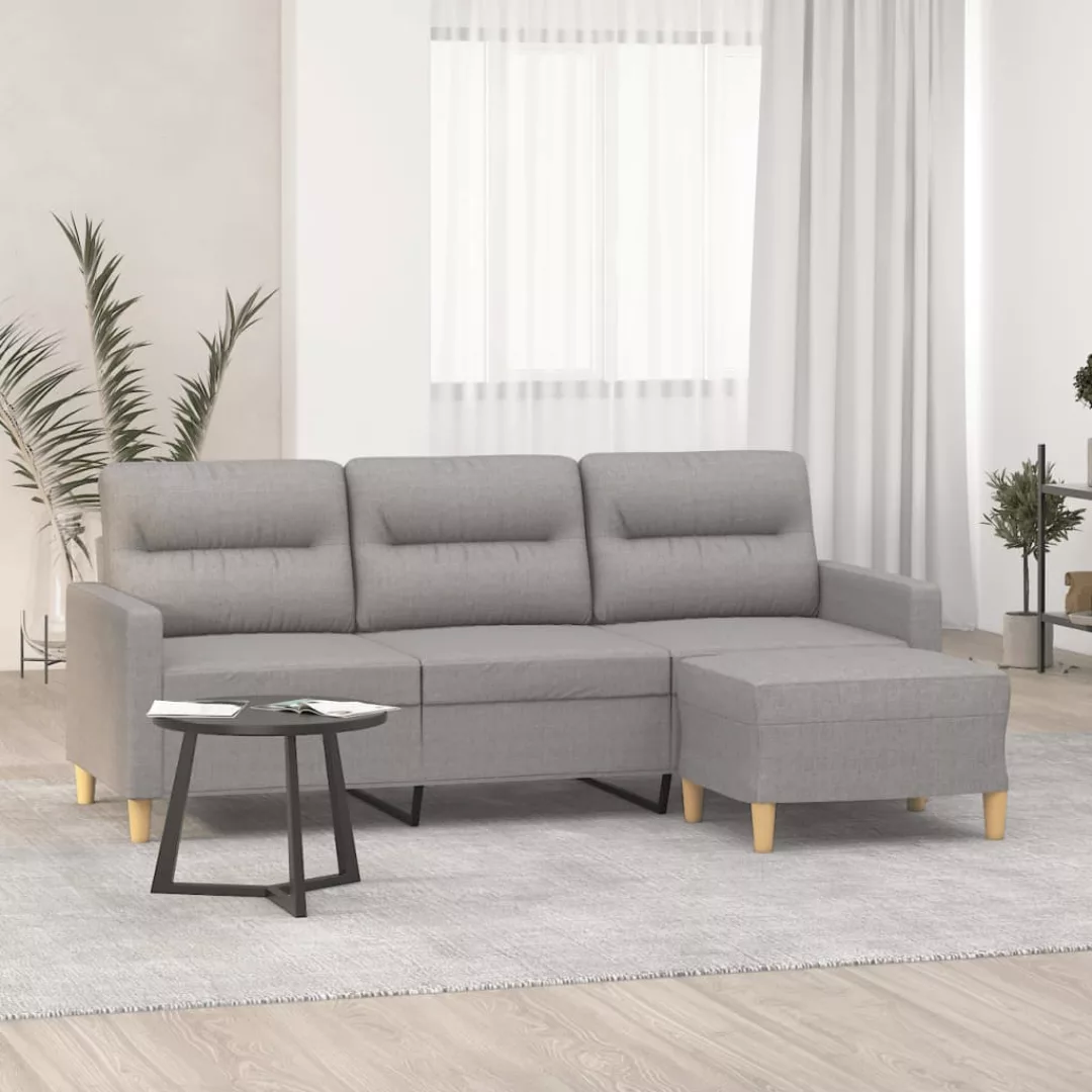 Vidaxl 3-sitzer-sofa Mit Hocker Hellgrau 180 Cm Stoff günstig online kaufen